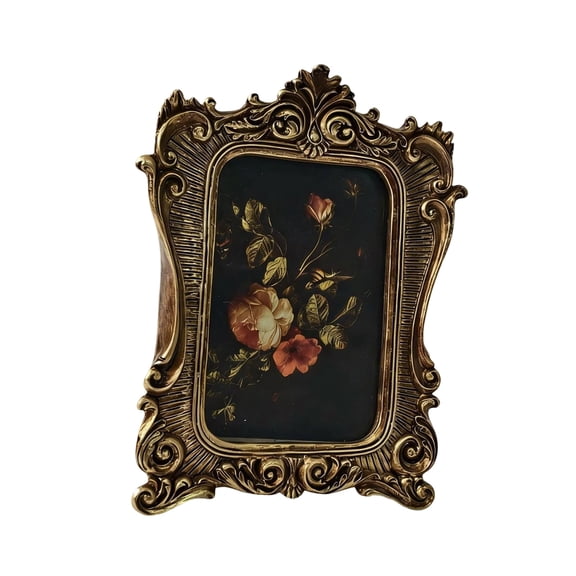 Artistic Bronze Resin Photo Frame With Elegant Carved Patterns For Home Styling