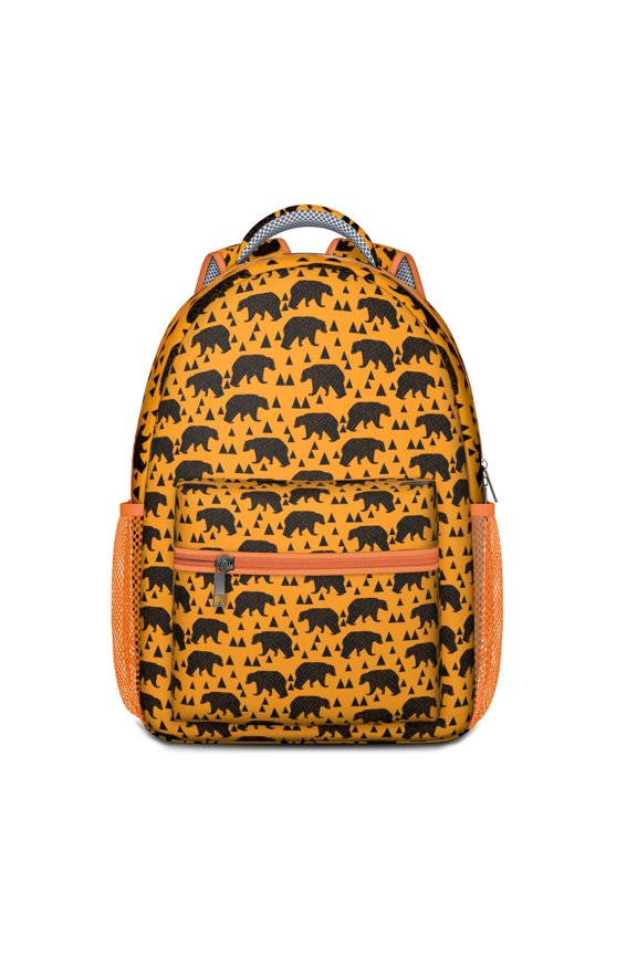 Artistic Brown Bear Pattern Backpack – Cute Polar Bear Cartoon Print with Wild Forest and Winter Hunting Theme