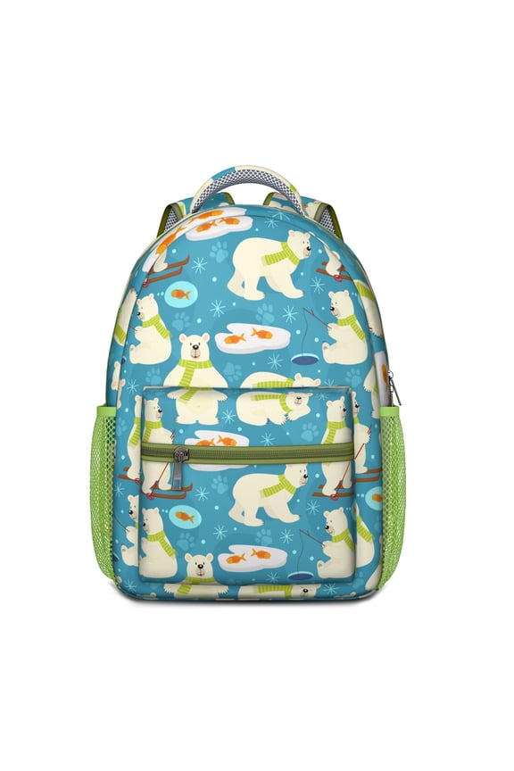 Artistic Brown Bear Pattern Backpack – Cute Polar Bear Cartoon Print with Wild Forest and Winter Hunting Theme