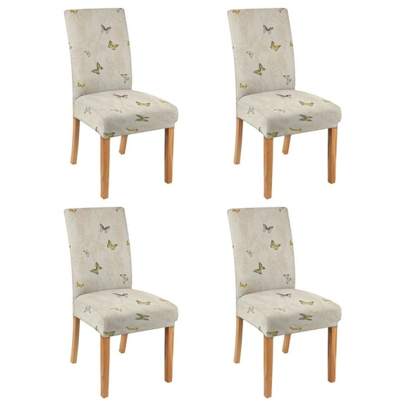 Artistic Butterfly Floral Dining Chair Covers Set of 4, Stretch Washable Polyester Kitchen Slipcovers, Removable Seat Protector for Banquet or Home