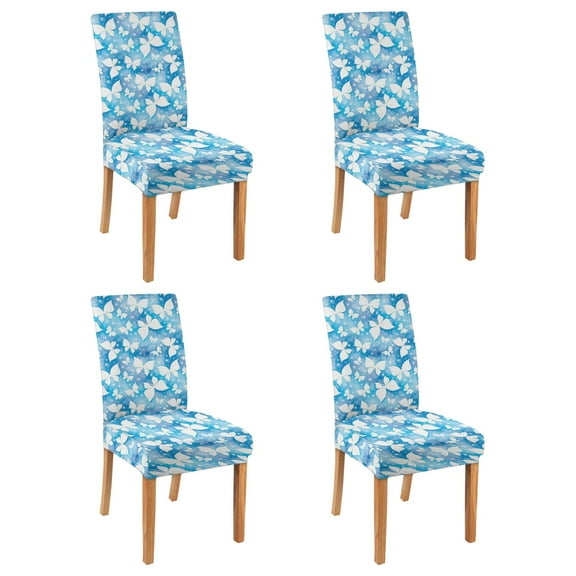 Artistic Butterfly Floral Pattern Dining Chair Covers Set of 4, Stretch Washable Polyester Kitchen Slipcovers, Removable Seat Protector for Gathering or Home