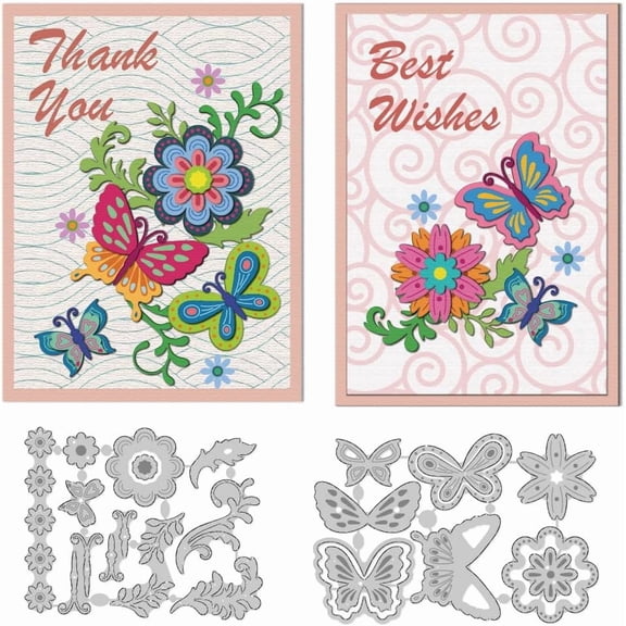 Artistic Butterfly Flower Cutting Dies Card Making Die Stencil Metal Die Cuts Card Scrapbooking Embossing Template Dies for Greeting Cards Craft Paper Album Invitation Festive Decor Silver 1set