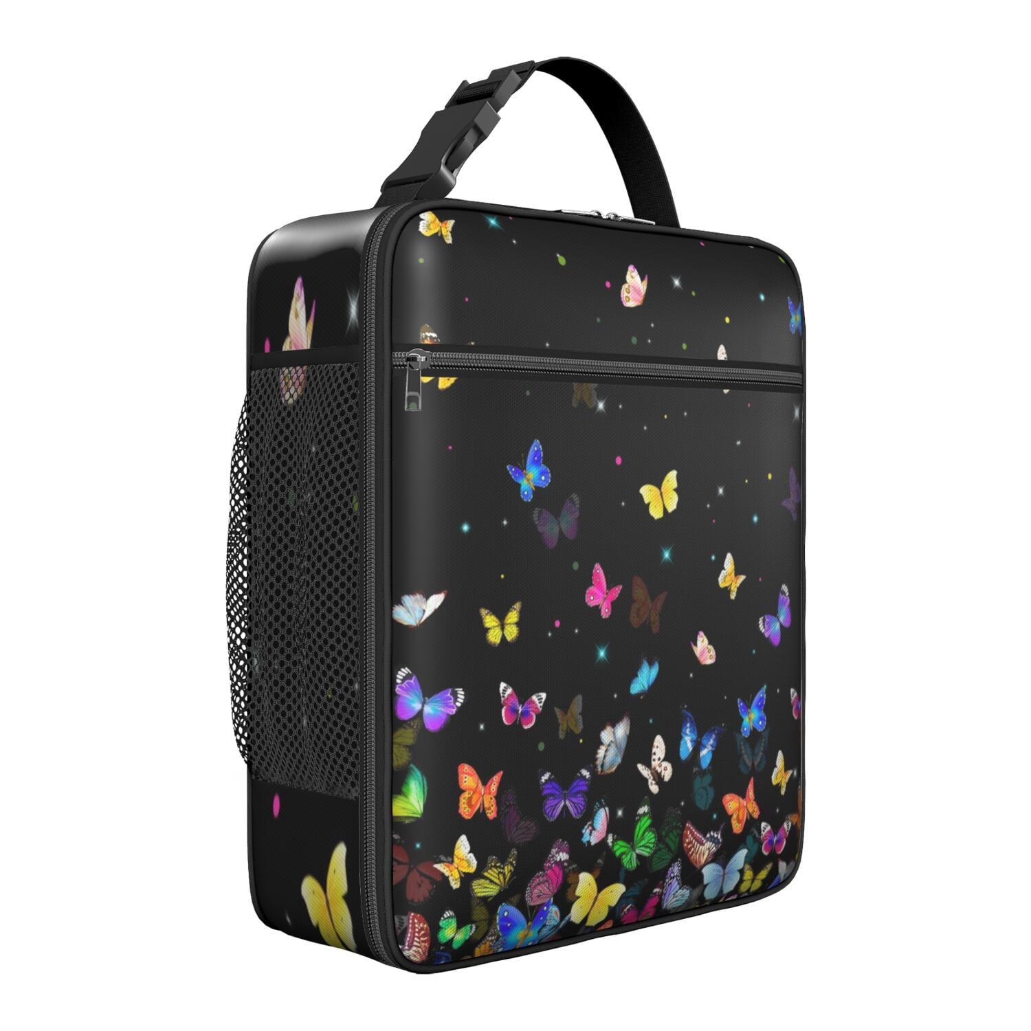 Artistic Butterfly Lunch Box Bag with Floral Pattern, Colorful Insulated Bento Tote for Women, Butterfly Lovers, School, Picnic, Work, Travel Use