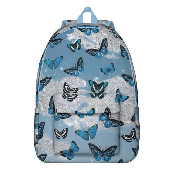 Artistic Butterfly Pattern Backpack, Lightweight School Bag with Tropical Flowers and Colorful Cute Design