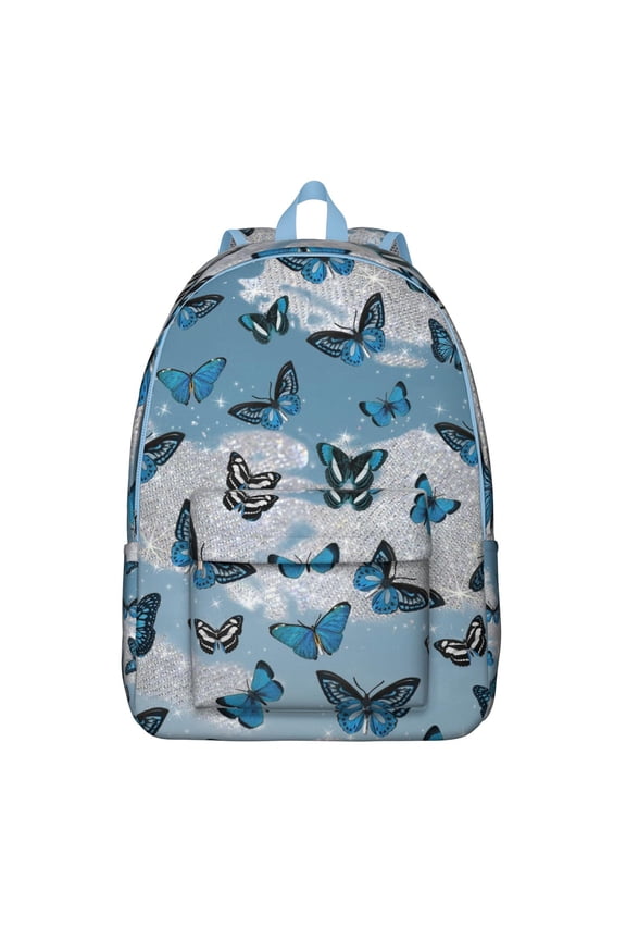 Artistic Butterfly Pattern Backpack, Lightweight School Bag with Tropical Flowers and Colorful Cute Design