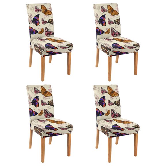 Artistic Butterfly Pattern Dining Chair Covers Set of 4, Stretch Washable Polyester Kitchen Slipcovers, Removable Seat Protector for Party or Gathering