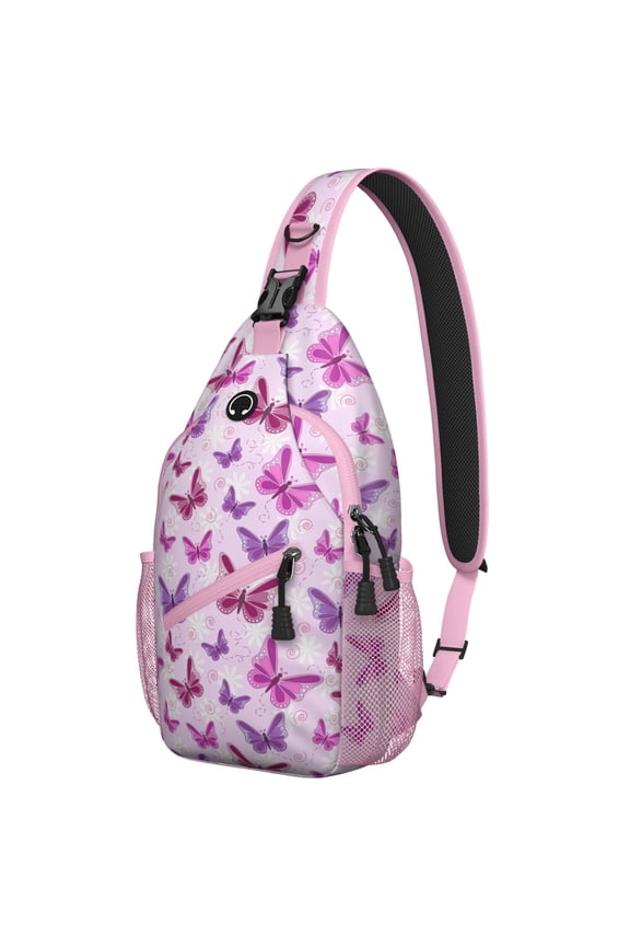 Artistic Butterfly Sling Backpack for Women, Aesthetic Floral Print Lightweight Crossbody Shoulder Bag for Outdoor Hiking and Travel