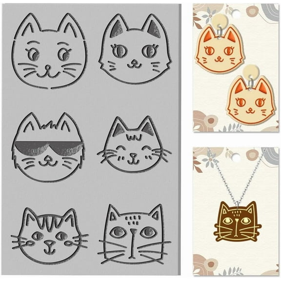 Artistic Cat Face Clay Texture Mat Cat Expression Polymer Clay Molds DIY Clay Texture Tools for Clay Pottery Earring Jewelry Making Stamp Engraving Machines Cat 3.9x2.6inch Colorful