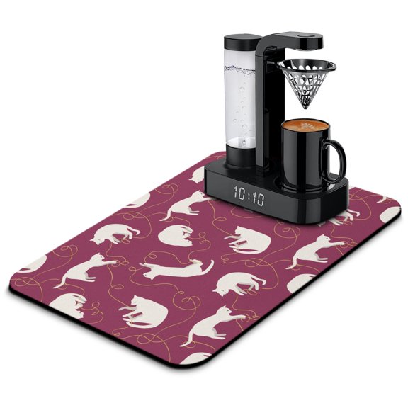 Artistic Cat Print Coffee Maker Mat - Cats and Flowers Print Absorbent Mat for Espresso Machines