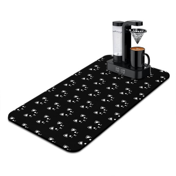 Artistic Cat Print Coffee Maker Mat - Cats and Flowers Print Absorbent Mat for Espresso Machines