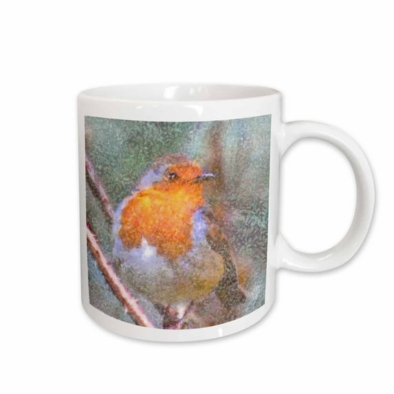 3drose, Artistic Christmas Robin Perched on a Thorny Branch, 11oz Mug