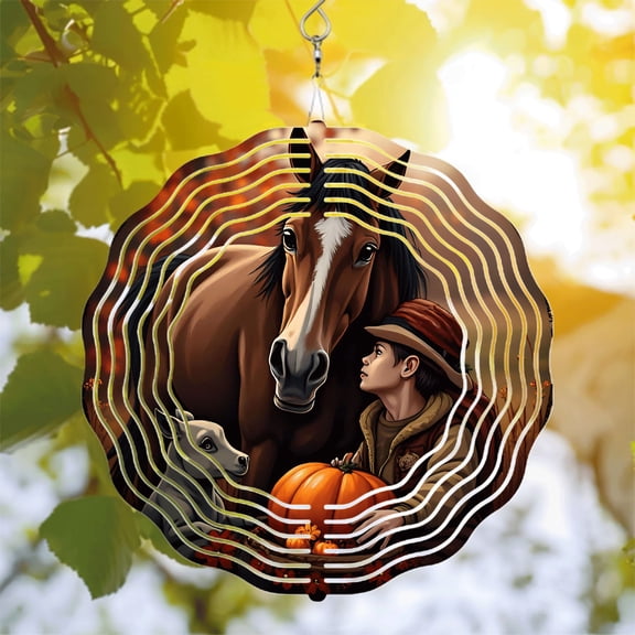 Artistic Circular Metal Wind Spinner with Concentric Patterns - Unique Wind Chimes for Yard and Garden Decor Autumn Inspired