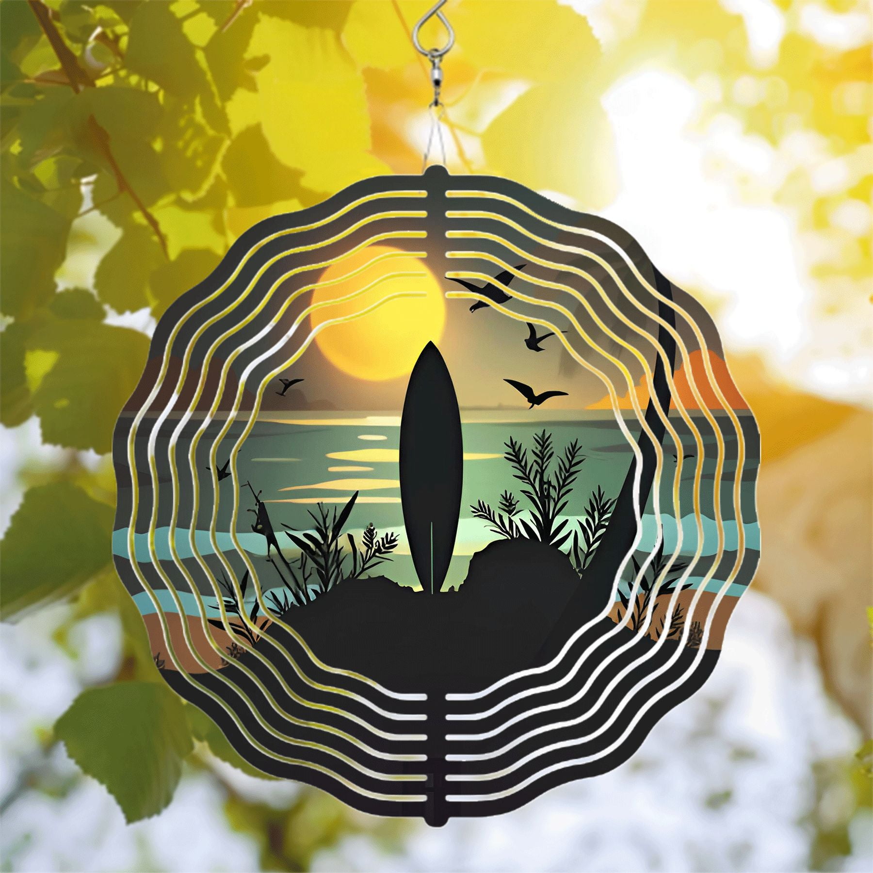 Artistic Circular Metal Wind Spinner with Concentric Patterns - Unique ...