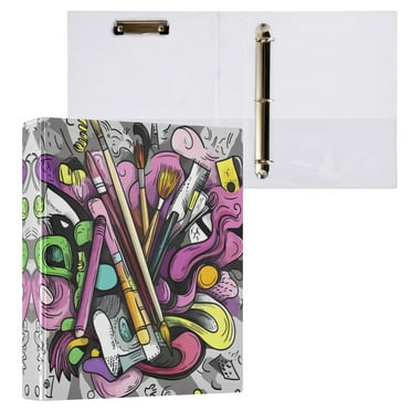 Artistic Collage 3 Ring Hardcover Binders 1.5in Round Rings for Letter-Size Folder Paper Organizer Pockets for Office Student Recipe
