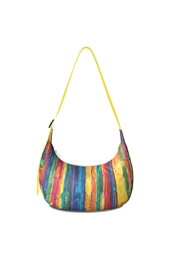 Artistic Colorful Abstract Crossbody Bag for Women Retro Aesthetic Crescent Corduroy Purse Geometric Design Shoulder Sling Bag with Adjustable Strap for Travel or Office