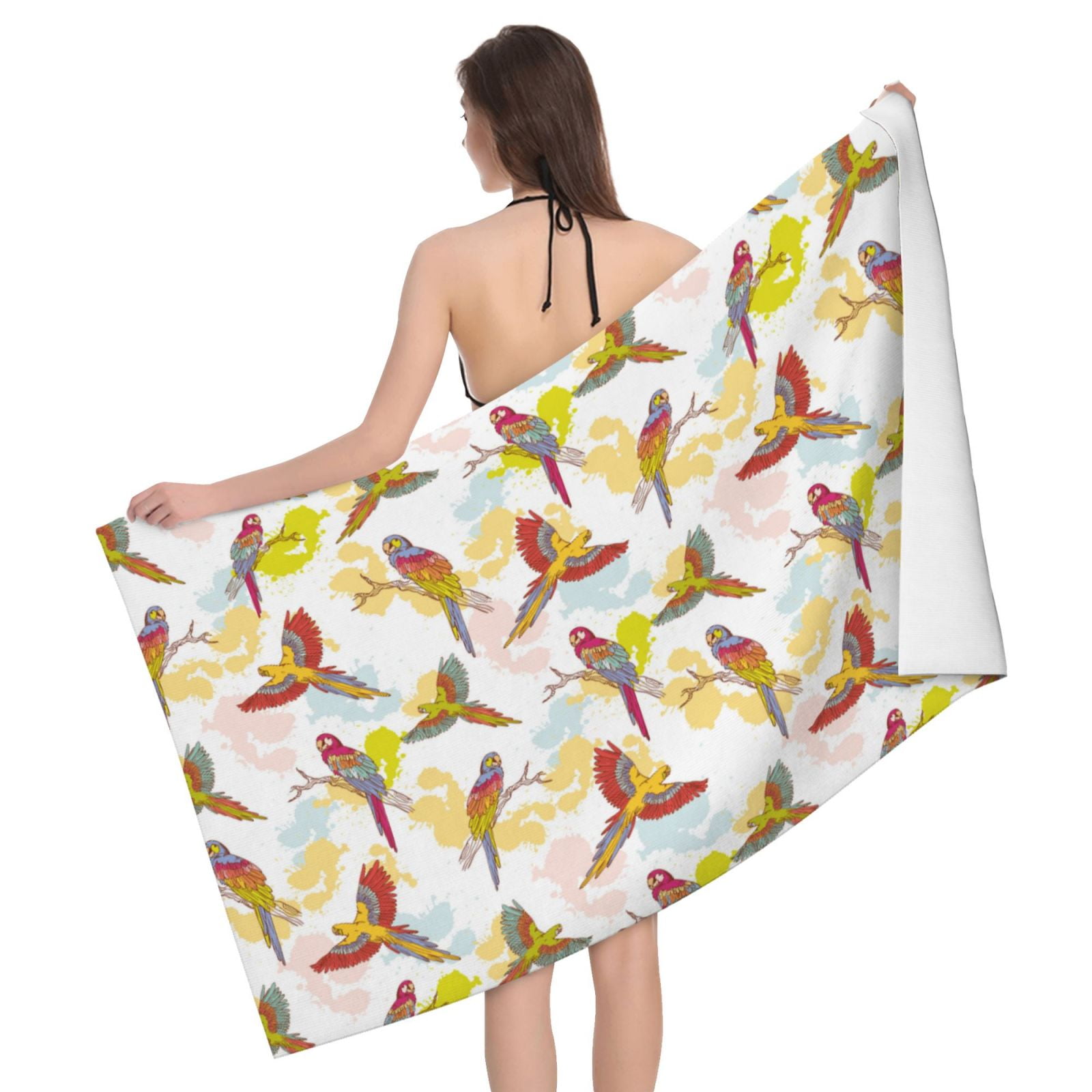 Round Beach Towel Parrot Waterfall