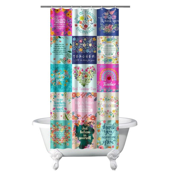 Artistic Country Farmhouse Shower Curtain 36x72, Rustic Bloom and Botanical Print, Bright Polyester Fabric with Rings
