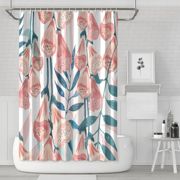 Artistic Country Farmhouse Shower Curtain 72x72, Rustic Bloom and Botanical Print, Bright Polyester Fabric with Rings
