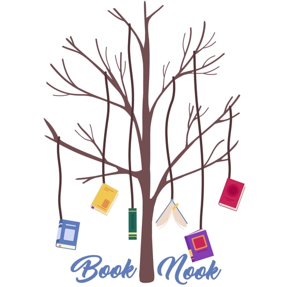 Artistic and Creative Design of Books Hanging on a Tree for Education Wall Decoration - Book Nook Quotation for School Library Vinyl Wall Decal - 20" x 27"