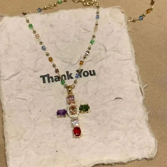 Artistic Cross Necklace with Colorful Diamonds Ideal for Personal Style