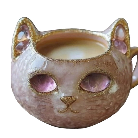 Artistic Crystal Cats Face Coffee Mugs Handcrafted Resin Geode Design Unique Gift For Cats Owners Elegant Homes Decors