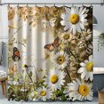 Artistic Daisy and Butterfly Theme Shower Curtain White Flowers Yellow