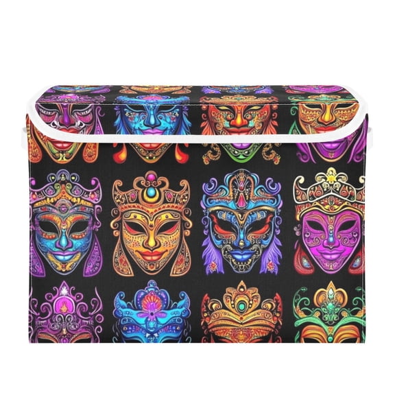 Artistic Decorative Masks Large Storage Bins with Linen Collapsible Lid Storage Box 16.7 x 12.6 x 11.8in