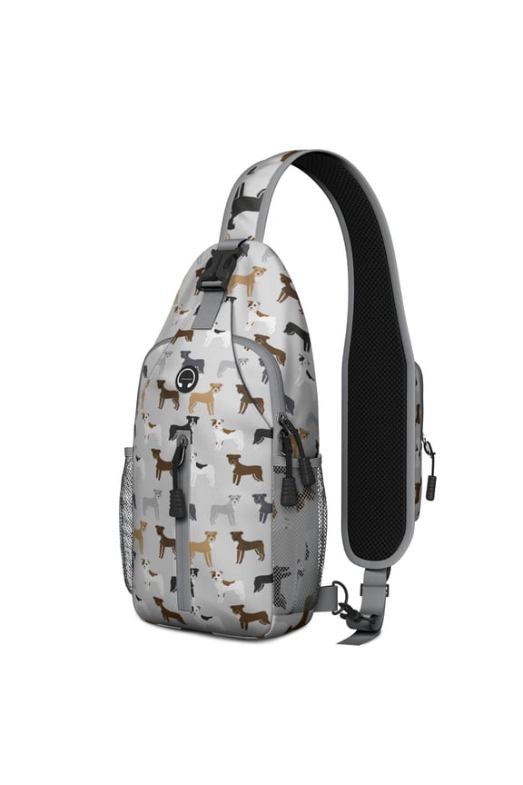 Artistic Dinosaur Skeleton Print Sling Bag – Lightweight, Durable Polyester, Secure Zip Pockets – Prehistoric Fossil Style