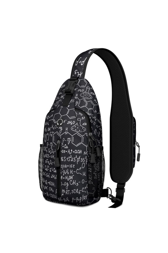Artistic Dinosaur Skeleton Print Sling Bag – Lightweight, Durable Polyester, Secure Zip Pockets – Prehistoric Fossil Style