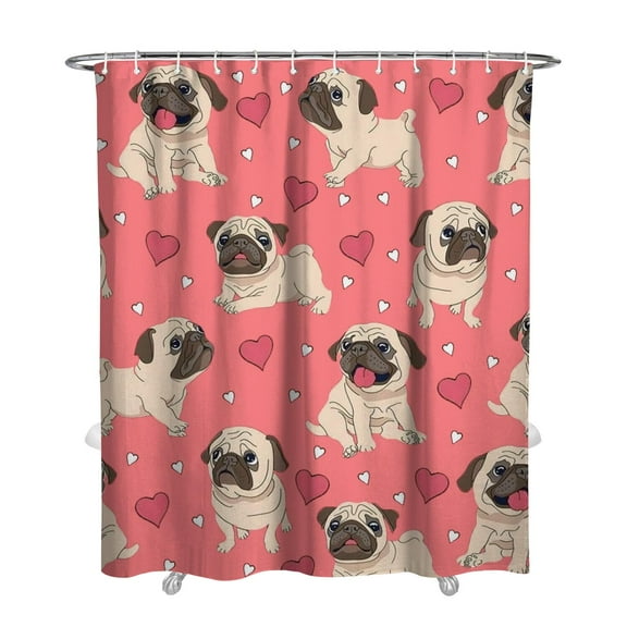 Artistic Dog Illustration Shower Curtain - 72x84 Inch Vintage Pet Pattern Waterproof Bath Drape