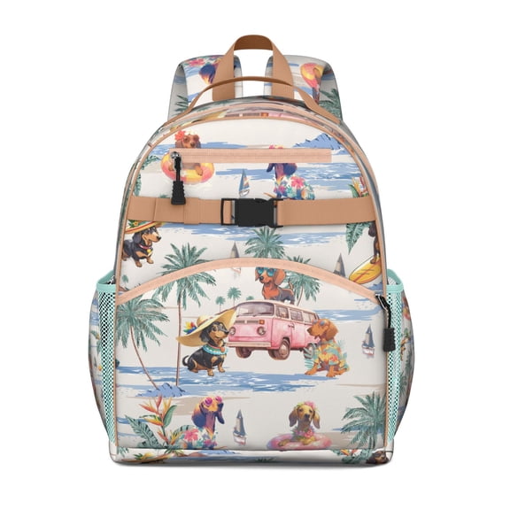 Artistic Dog Print Backpack Watercolor Puppy Pattern with Floral and Geometric Patterns for