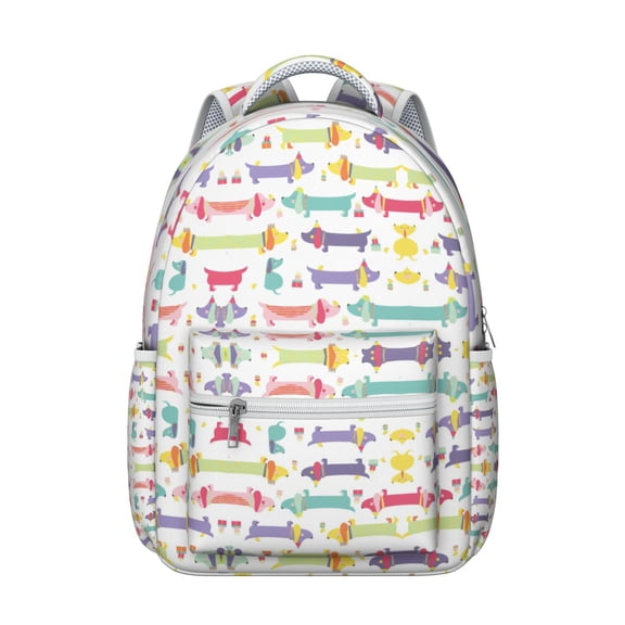Artistic Dog Print Backpack with Watercolor Dog Artwork, Featuring Paw Prints and Bones, Suitable for School and Travel