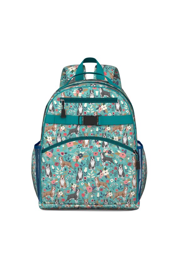 Artistic Dog Print School Bag Watercolor Puppy Pattern with Hearts and Flowers for