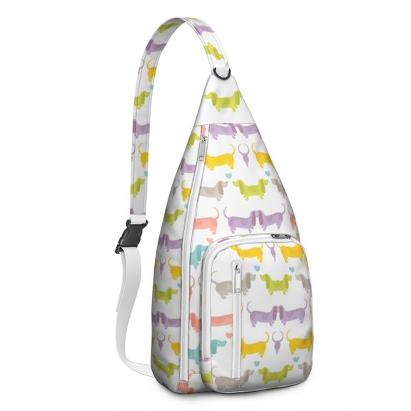 Artistic Dog Sling Bag - Dogs and Flowers Print (Multi-Pocket Organized, Adjustable & Waterproof)