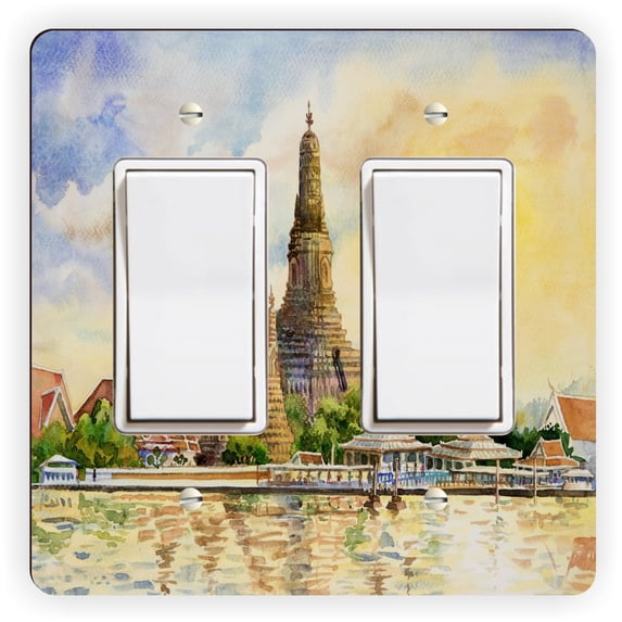 Artistic Donna - Wat Arun Temple at sunset in bangkok Thailand. -Double Rocker Light Switch Cover - Double Rocker Switch Plate