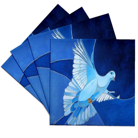 3drose, Artistic Dove Outline Art in Cerulean Blue, Set of 4 Ceramic Tile Coasters