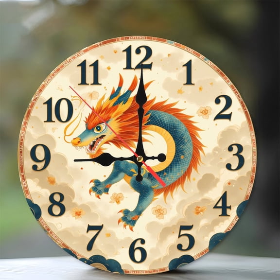 Artistic Dragon Clock 10-Inch Silent Wooden Wall Clock, Battery Operated (AA Batteries Not Included), Artistic Home Decor