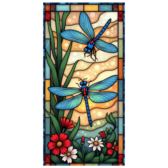 Artistic Dragonfly Nature Scene Stained Glass Banner for Home Decor Wall Decoration Garden