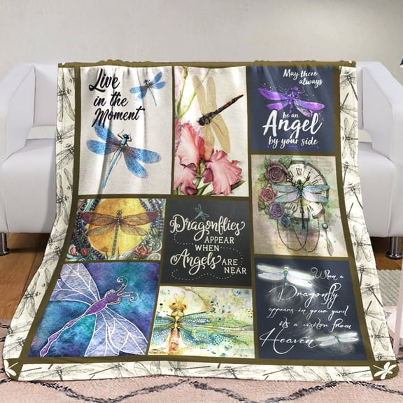 Artistic Dragonfly Nature Theme Soft Fleece Blanket, 50x60in Fleece Blanket