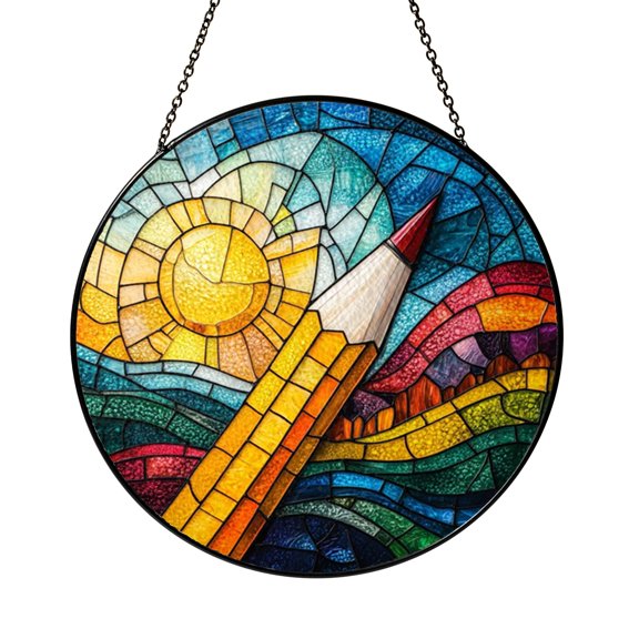 Artistic Drawing Suncatcher for Window Decor, Creative Illustration Style Ornament, Modern Studio Accent, Gift for Visual Art Fans
