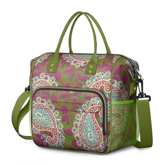 Artistic Elegant Large Insulated Tote Bag - Leakproof Multi-Pocket Cooler for Fitness & Office Use