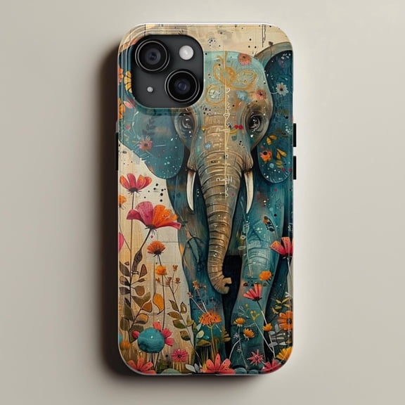 Artistic Elephant Floral Nature Case for iPhone 17 16 15 14 13 12 11 Pro Max