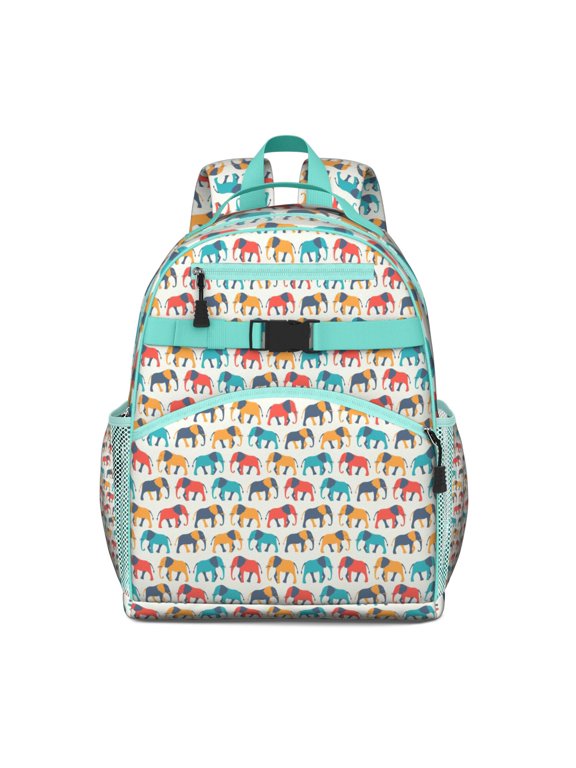Artistic Elephant Illustration Backpack Tribal Baby Elephant Print with Hand-drawn Watercolor Floral Pattern for Students