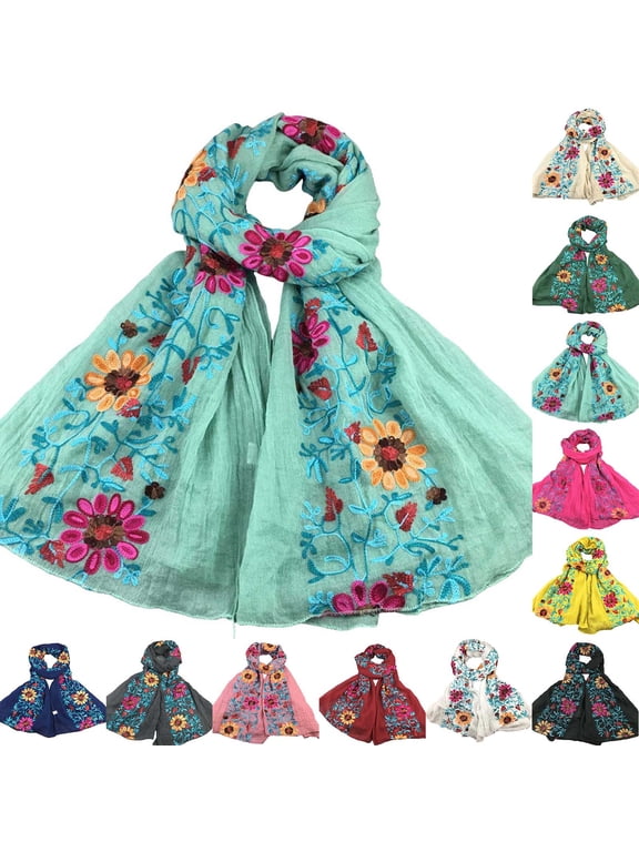 Artistic Embroidered Cotton Shawl Colorful Printed Scarf for Daily Wear & Gift Giving