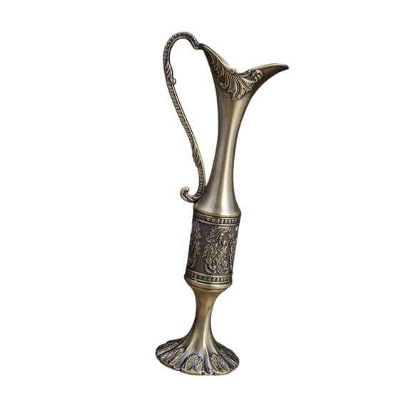 Artistic Engraved Metal Vase With Narrow Neck For Home Table Centerpieces