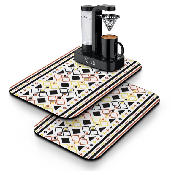 Artistic Ethnic Coffee Mat, Leak-Proof Absorbent Dish Drying Pad with Boho Chic Style, Non-Slip Kitchen Mat for Coffee Station & Countertop Use