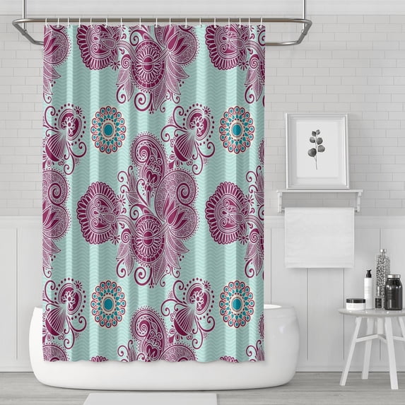 Artistic Ethnic Floral Curtain 72x72 Inches, Quick-Drying Polyester with Hooks, Vintage Paisley Boho Design