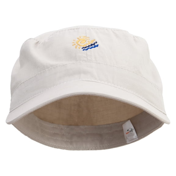 Artistic Europe Sunshine Icon Embroidered Big Size Cotton Fitted Military Cap - Stone 7-3-4
