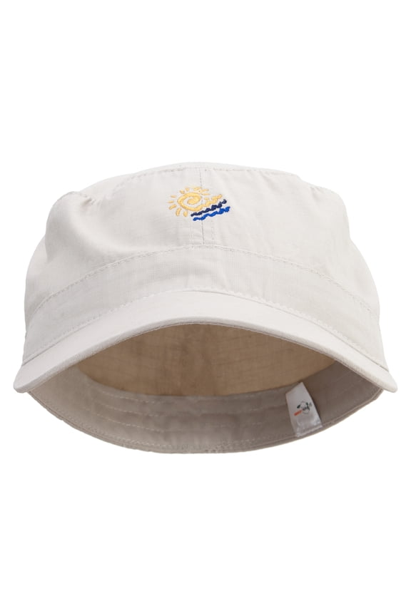 Artistic Europe Sunshine Icon Embroidered Big Size Cotton Fitted Military Cap - Stone 7-3-4