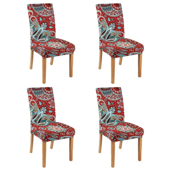 Artistic and Exotic Paisley Pattern Dining Chair Covers Set of 4 Bohemian Vintage Floral Ethnic Retro Design Washable Polyester Stretch Slipcovers Removable Protector for Classic Home